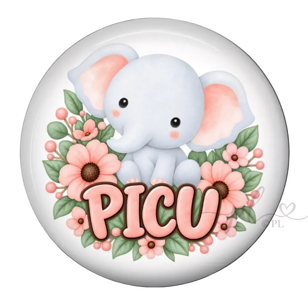 PICU Nurse Badge Reel Pediatric Intensive Care Cute Elephant Floral ID Holder